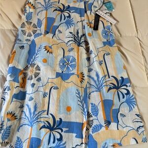 Nicole Miller Blue & Cream Tropical Print Midi Skirt
